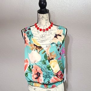 NWT Amanda Uprichard Deep V-Neck Faux-Wrap Sleeveless Open Back Top